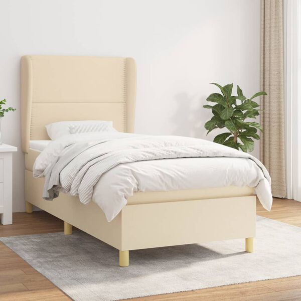 vidaXL Cama com molas/colch&atilde;o 100x200 cm tecido cor creme