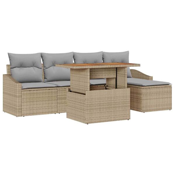 vidaXL Conjunto de Sof&aacute; de Jardim 6 pcs Bege Rattan Sint&eacute;tico
