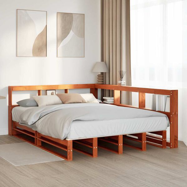 vidaXL Cama com estante sem colch&atilde;o 140x190 cm pinho maci&ccedil;o