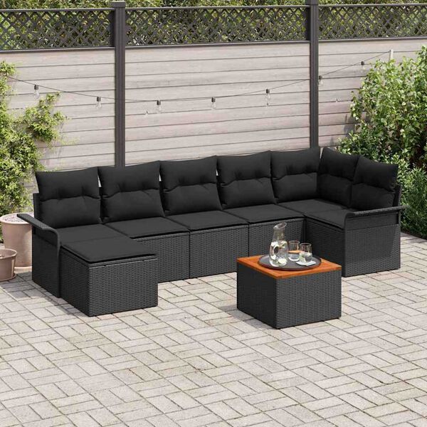 vidaXL Conjunto de Sof&aacute; de Jardim com almofada 8 pcs Preto