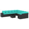 vidaXL Conjunto de sof&aacute; de jardim com 11 pe&ccedil;as e almofadas em rattan sint&eacute;tico preto