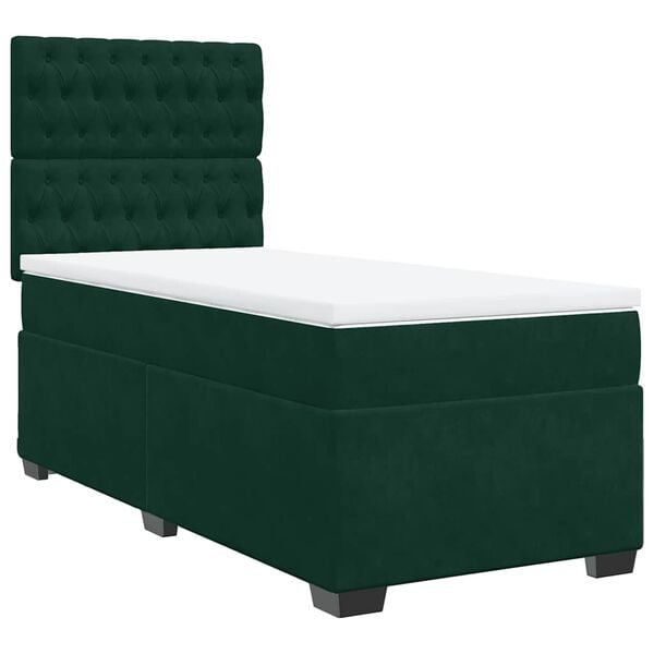 vidaXL Cama com molas/colch&atilde;o 100x200 cm veludo verde-escuro