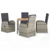 vidaXL 5 pcs conjunto de jantar p/ jardim c/ almofad&otilde;es vime PE cinza
