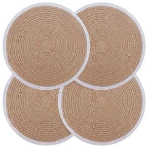 vidaXL Sousplat de Juta 4 pcs Natural e Branco &Oslash; 30 cm 100% Juta Tossa