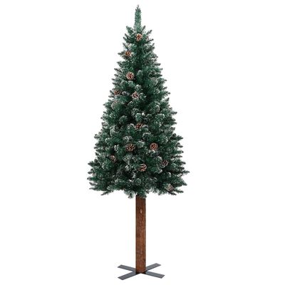 vidaXL Árvore de Natal fina madeira genuína e neve branca 180 cm verde
