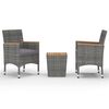 vidaXL 3 pcs conjunto de bistr&ocirc; vime PE e madeira de ac&aacute;cia cinzento
