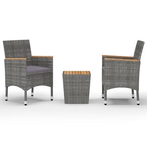 vidaXL 3 pcs conjunto de bistr&ocirc; vime PE e madeira de ac&aacute;cia cinzento