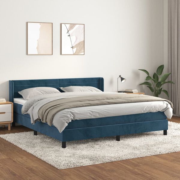vidaXL Cama com molas/colch&atilde;o 180x200 cm veludo azul-escuro