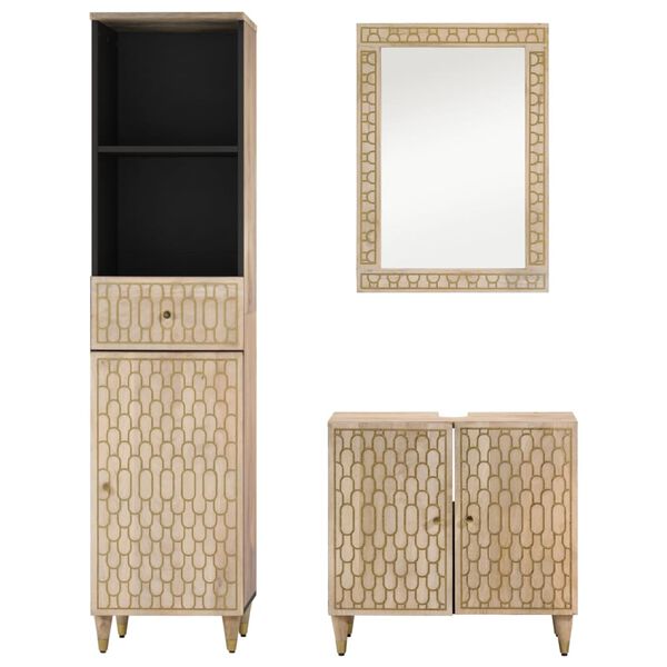vidaXL 3 pcs conj. m&oacute;veis p/ casa de banho madeira mangueira maci&ccedil;a