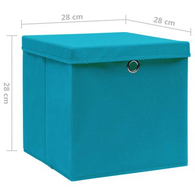 vidaXL Caixas de arrumação com tampas 10 pcs 28x28x28 cm azul-bebé