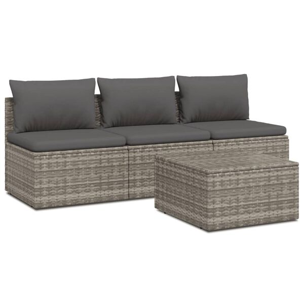 vidaXL 4 pcs conjunto lounge de jardim c/ almofad&otilde;es vime PE cinzento
