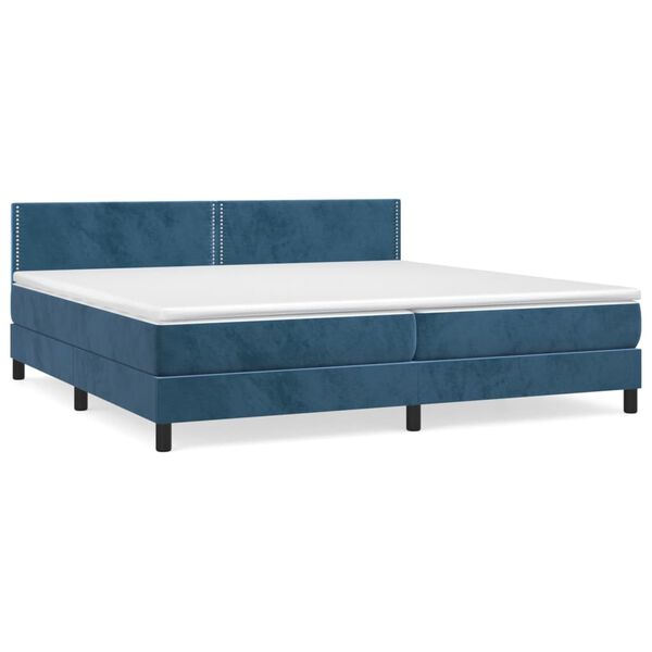 vidaXL Cama com molas/colch&atilde;o 200x200 cm veludo azul-escuro