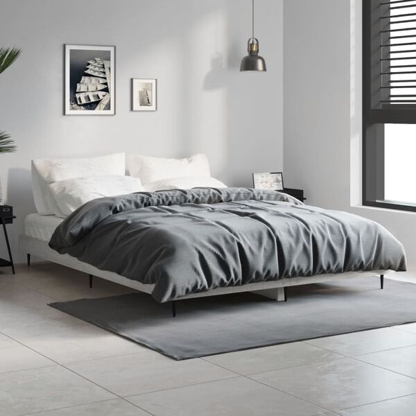 vidaXL Estrutura de cama 135x190 cm derivados de madeira cinza sonoma