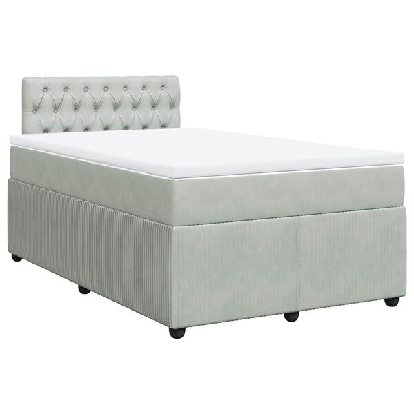 vidaXL Cama boxspring com colch&atilde;o 120x190 cm veludo cinzento-claro