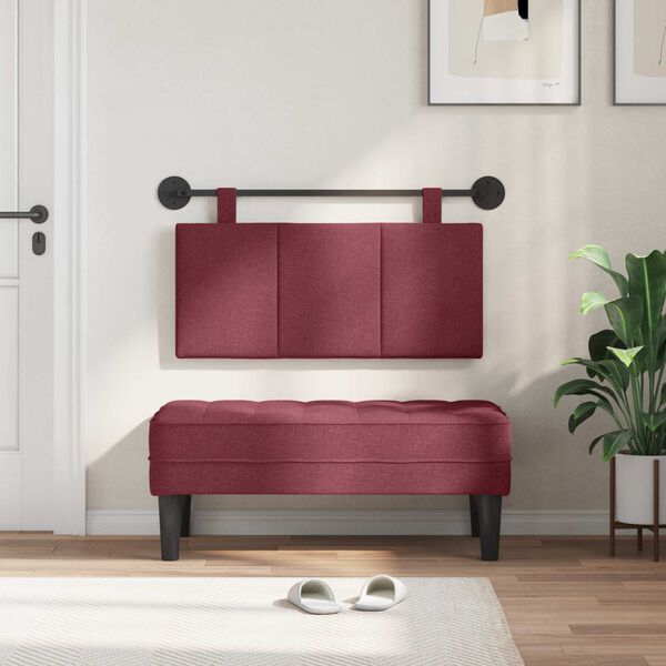 vidaXL Cabeceira Suspensa Riscas Vinho Vermelho 90 x 55 x 5 cm tecido