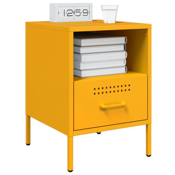 vidaXL Mesa de cabeceira 36x39x50,5 cm aço amarelo mostarda