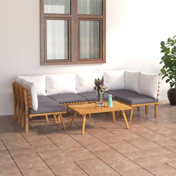 vidaXL 7 pcs conjunto lounge de jardim com almofadões acácia maciça