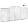 vidaXL Cestos gabi&atilde;o arqueados 15 pcs 300x30x120/140 ferro galvanizado