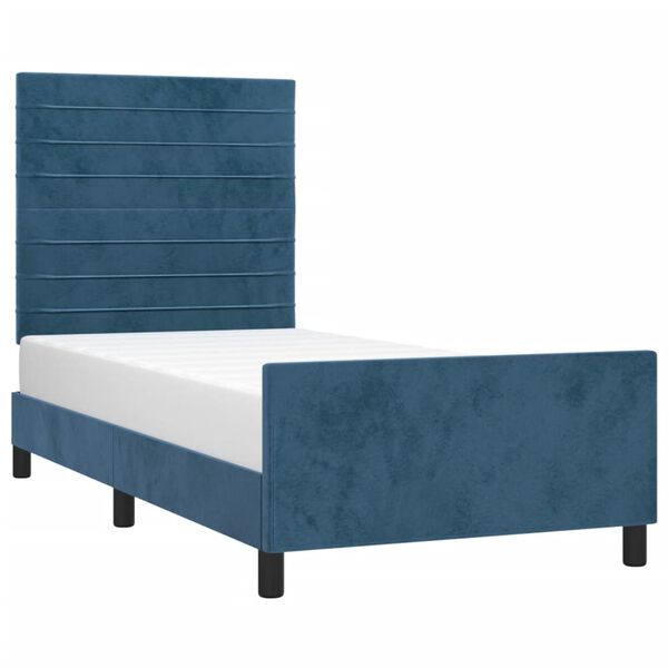 vidaXL Estrutura de cama sem colch&atilde;o 90x190 cm veludo azul-escuro