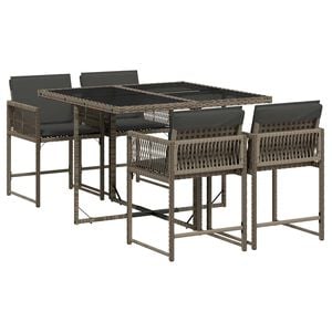 vidaXL 5 pcs conjunto de jantar p/ jardim c/ almofad&otilde;es vime PE cinza