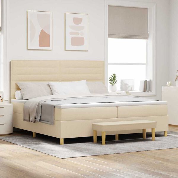 vidaXL Cama Box com colch&atilde;o com cabeceira Creme 200 x 200 cm tecido