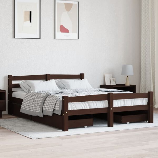 vidaXL Estrutura de cama c/ 4 gavetas 140x200 cm pinho castanho-escuro
