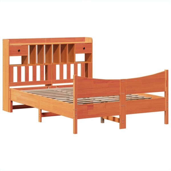 VidaXL Cama sem colch&atilde;o 140x190 cm pinho maci&ccedil;o castanho-mel