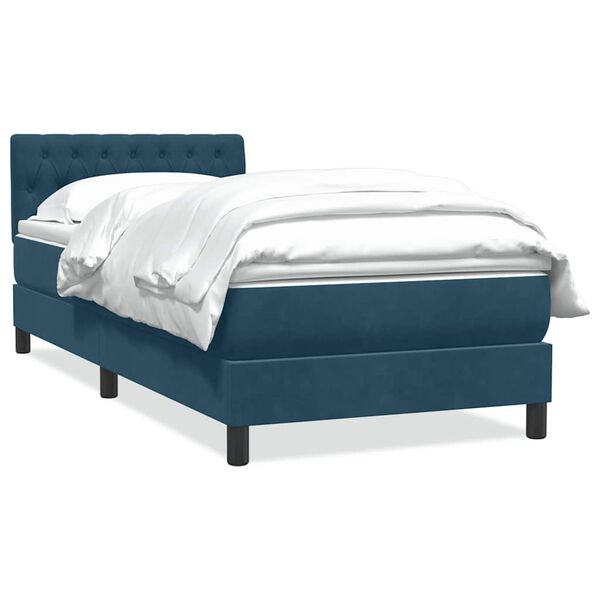 vidaXL Cama com molas/colch&atilde;o 80x220 cm veludo azul-escuro