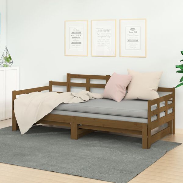 vidaXL Estrutura sofá-cama de puxar pinho maciço castanho 2x(90x190)cm