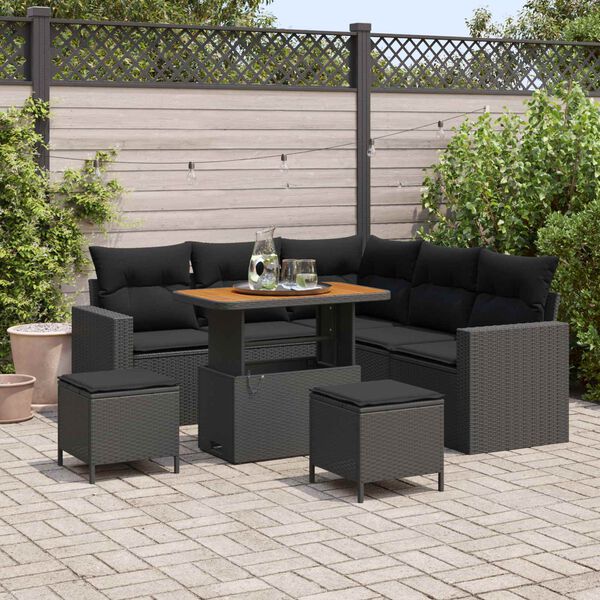 vidaXL Conjunto de Sof&aacute; de Jardim 8 pcs Preto vime PE