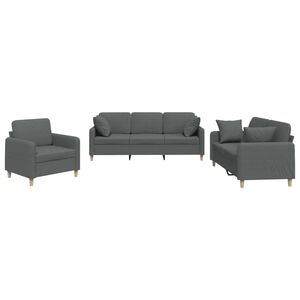 vidaXL 3 pcs conjunto de sof&aacute;s com almofadas tecido cinzento-escuro