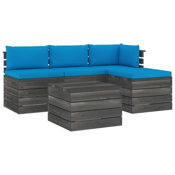 vidaXL 5 pcs conjunto lounge de paletes + almofad&otilde;es madeira de pinho