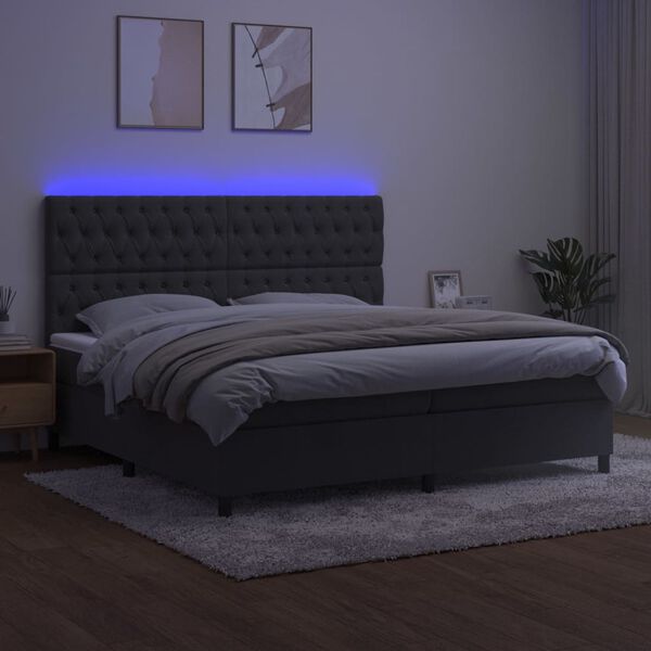 vidaXL Cama box spring c/ colch&atilde;o/LED 200x200cm veludo cinzento-escuro