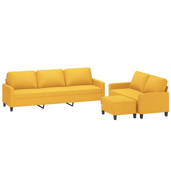 vidaXL 3 pcs conjunto de sof&aacute;s com almofad&otilde;es tecido amarelo-claro