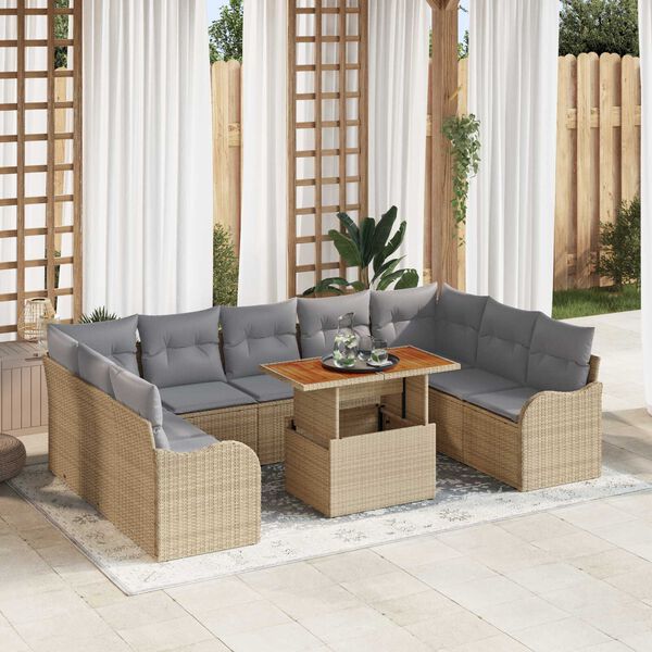 vidaXL Conjunto de Sof&aacute; de Jardim 10 pcs Bege Rattan Sint&eacute;tico
