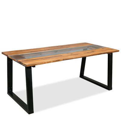 vidaXL Mesa de jantar madeira acácia maciça + vidro 180x90x75 cm