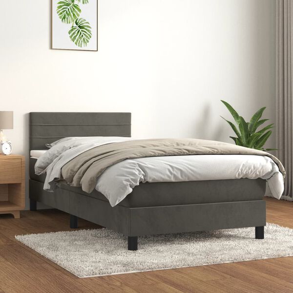 vidaXL Cama com molas/colch&atilde;o 100x200 cm veludo cinza-escuro