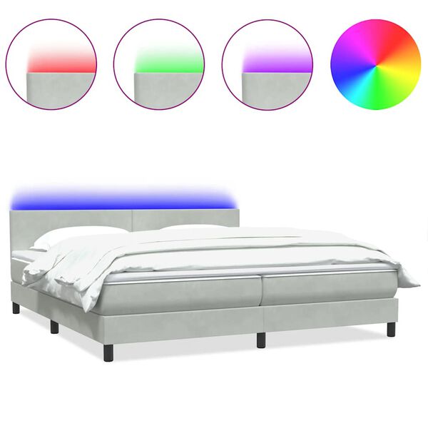 vidaXL Cama box spring c/ colch&atilde;o e LED 180x220 cm veludo cinzento-claro