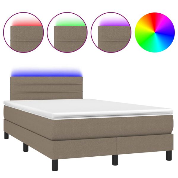 vidaXL Cama box spring colch&atilde;o/LED 120x200cm tecido cinza-acastanhado