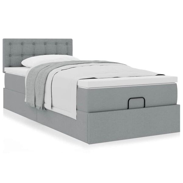 vidaXL Cama otomana com colch&atilde;o 100x200 cm tecido cinzento claro