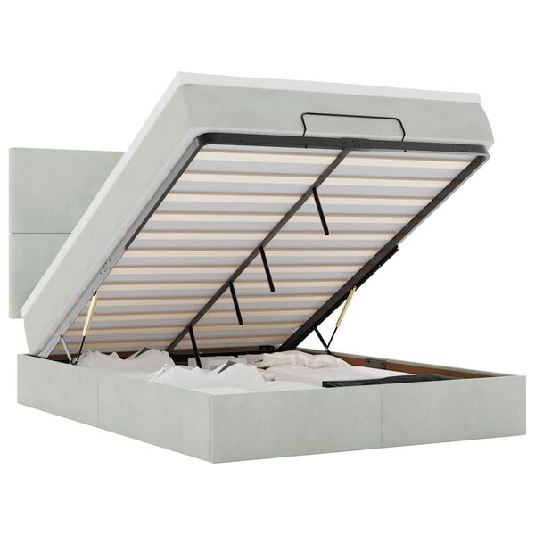vidaXL Estrutura cama otomana colchões 140x200cm veludo cinzento claro