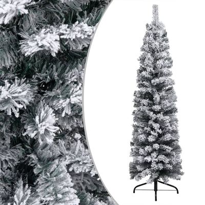 vidaXL Árvore de Natal pré-iluminada fina com neve 150 cm PVC verde