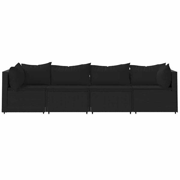 vidaXL 4 pcs conjunto lounge de jardim c/ almofad&otilde;es vime PE preto