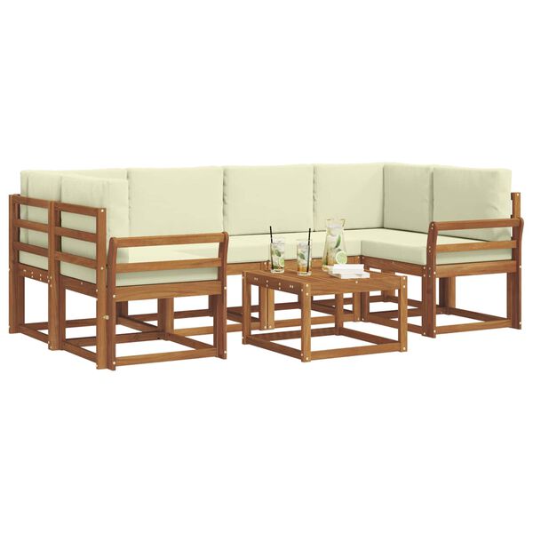 vidaXL Conjunto de Sof&aacute;s para Exterior 7 pcs Natural e Creme