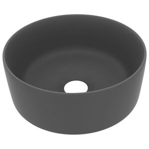 vidaXL Lavat&oacute;rio luxuoso redondo 40x15cm cer&acirc;mica cinzento-escuro mate