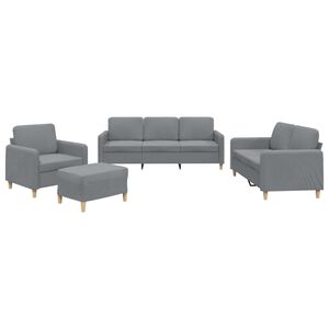 vidaXL 4 pcs conjunto de sof&aacute;s com almofad&otilde;es tecido cinzento-claro