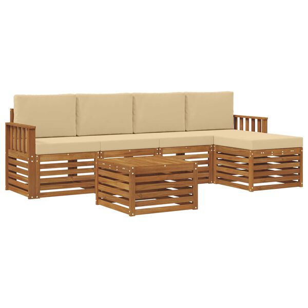 vidaXL Conjunto de Sof&aacute;s para Exterior 6 pcs Natural e Bege