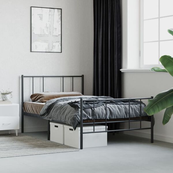vidaXL Estrutura de cama com cabeceira e p&eacute;s 100x200 cm metal preto