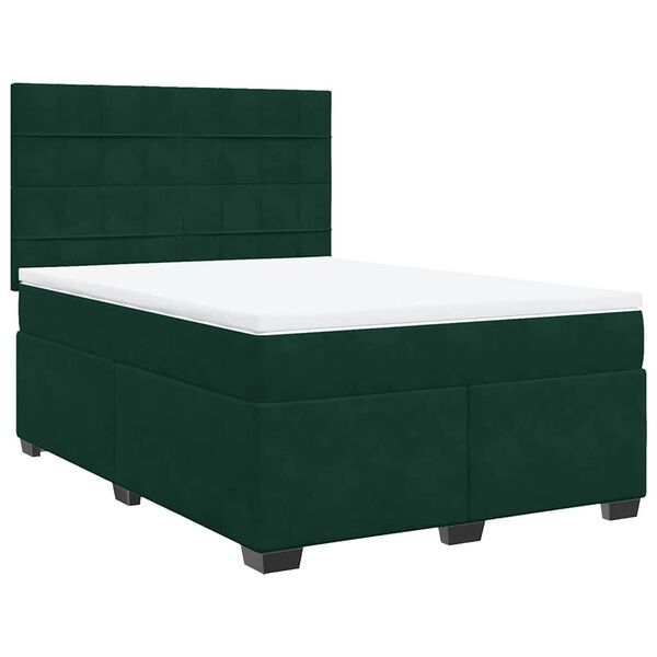 vidaXL Cama com molas/colch&atilde;o 140x190 cm veludo verde-escuro