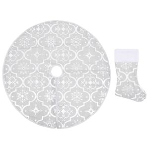vidaXL Saia de &aacute;rvore de Natal luxuosa 150 cm com meia tecido branco